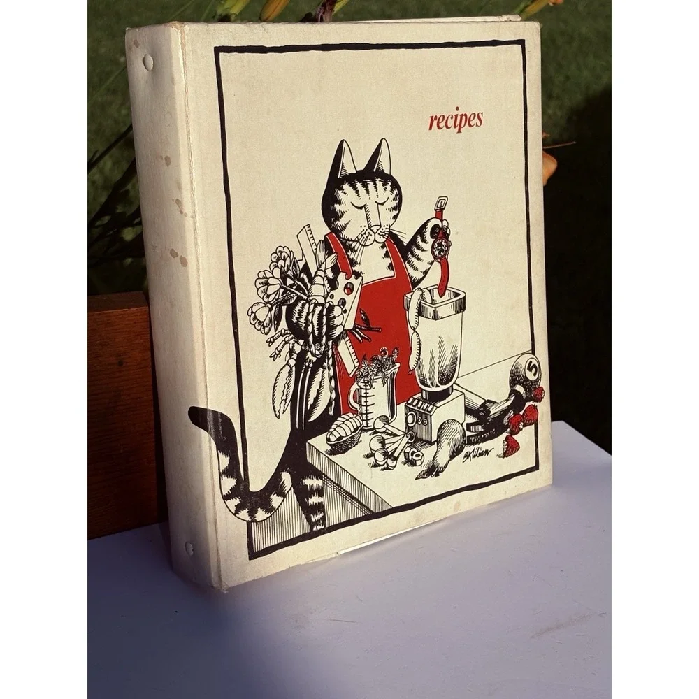 B. Kliban Cat Recipe Holder Book 1978 Cartoon Art With Hand Written Recipe Cards